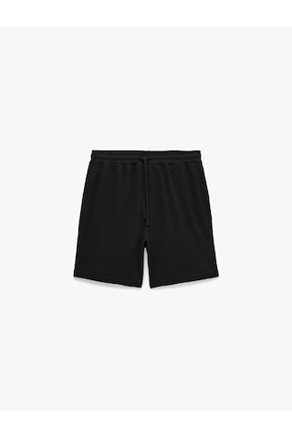 Koton Straight Fit Cepli Pike Kumaş Bermuda Beli Bağcıklı Spor Şort Siyah 6sam40120nk