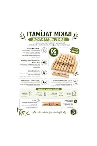 20 Adet Bambu Ahşap Mandal, Doğal Ve Çok Amaçlı Kullanım İçin 40 x 19