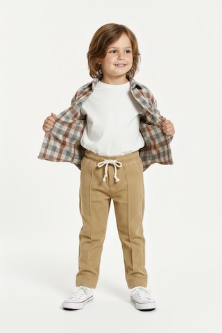 Kiremit Ekoseli Gömlekli 3 Lü Takım Bej