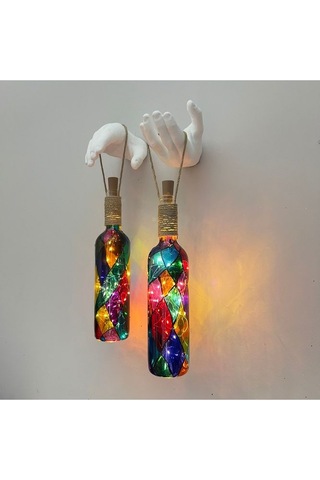 Beyaz Renkli Erkek Eli Heykeli Ve Tıpa Peri Led Işıklı Vitray Cam Çok Renkli