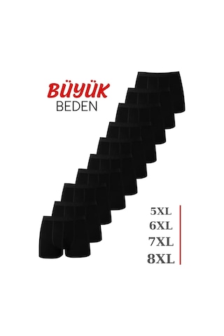 Carlburn Premium Erkek Siyah Büyük Beden Boxer Pamuklu Likralı 10'lu Paket Pamuk Doku Esnek Kumaş Örme Giyim