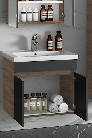 55 Cm Atlantik Çam-Antrasit Gri Mat Mdf Lavabolu Banyo Alt Dolabı Antrasit - Atlantik Çam