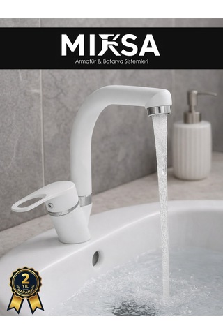 Beyaz-krom Balıksırtı Banyo Lavabo Bataryası, Musluğu, Çift Su Girişli
