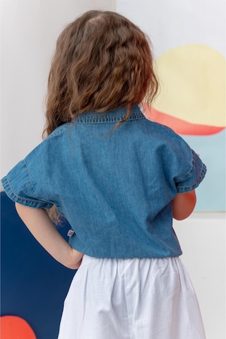 Kız Çocuk Denim Kısa Gömlek - İndigo İndigo