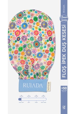 Flowers Series 50 Factor %100 Floş Ipek Ince Banyo Duş Kesesi Peeling Eldiveni Blue