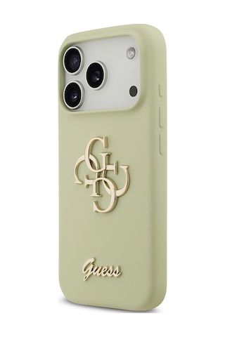 Apple Uyumlu iPhone 17 Pro Kılıf Guess Lisanslı Grained Yazı Logolu Kapak Yeşil