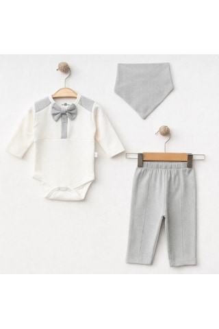 Işıl Baby Papyonlu 3'lü Erkek Bebek Body Takım Gri