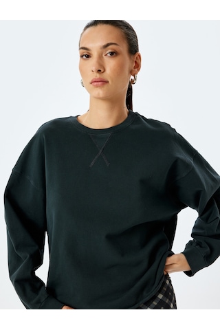 Koton Pamuklu Bisiklet Yaka Uzun Kollu Oversize Sweatshirt Antrasit 5sak10200ek Antrasit