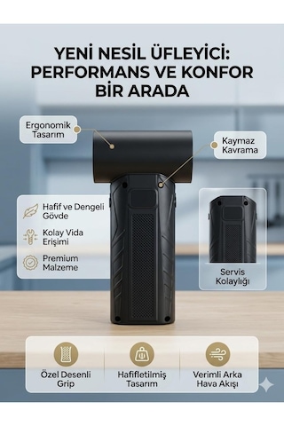 Mini Jet Fan Açık Hava Spor Kampı Için Güçlü Fan Şarj Edilebilir Siyah