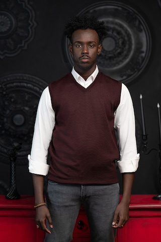 V Yaka Regular Fit Yünlü Kolsuz Triko Süveter Bordo