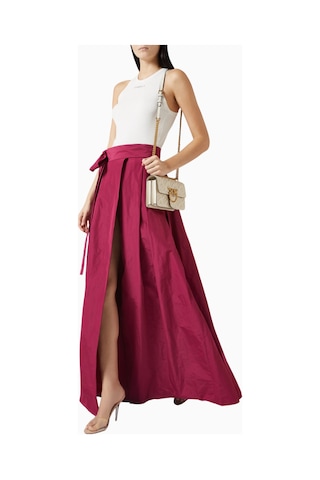 Pinko Belted Maxi Skirt Lüks, Taffeta Etek Tonal Kemer Detaylı Kırmızı