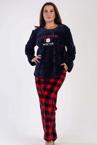 Vienetta Kadın Uzun Kol Büyük Beden Welsoft Lacivert Pijama Takımı 3c0t4n0o83 001