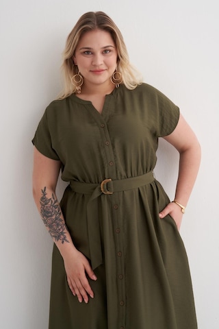 Beli Lastikli Cepli Kemer Detaylı Elbise-6230 Haki