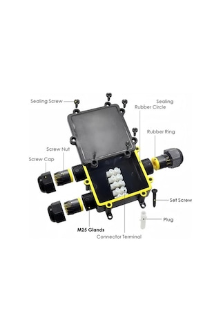 Fastbuy Tanoscco Parlak Metal Ve Plastik 3 Yollu 6 Pin M25 Dis Mekan Kutusu Siyah 14mm Kablo