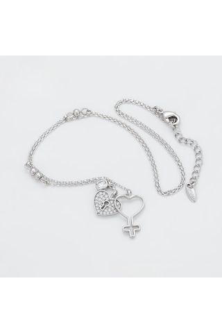 Zirkon Taşlı Kalp Detaylı Platin Kaplama Kadın Kolye Silver