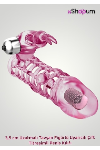 xShopum 3,5 Cm Uzatmalı Tavşan Figürlü Uyarıcılı Çift Titreşimli Penis Kılıfı