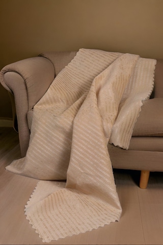 Çizgili Süngerli Kadife Kumaş Kaymaz Çekyat Koltuk Örtüsü 170x210 Bej Bej