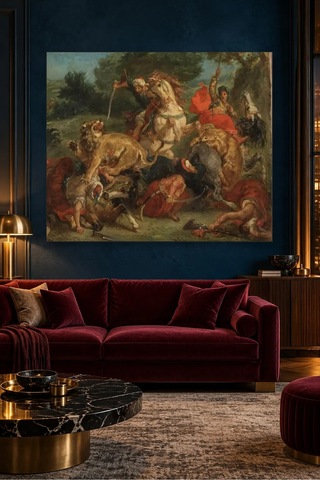 Fida Delacroix Aslan Avı Canvas Tablo Çok Renkli