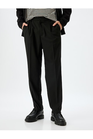 Koton Viskon Karışımlı Düğmeli Kumaş Pantolon Siyah 5wpm40001hw Siyah