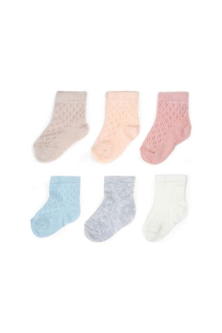 Bebek 6'lı Ajur Detaylı Çorap %100 Organik Pamuk, Bebek - Yenidoğan - Csyc1006 Karışık