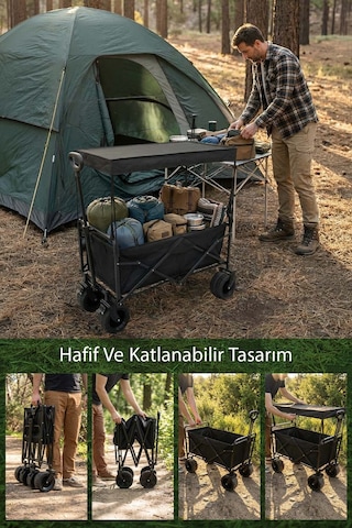 Kiwi KFW-391 Katlanabilir 120 KG Çift Tekerli Tenteli Kamp Piknik Plaj Pazar ve Market Arabası