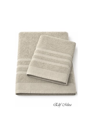 2 Parça Banyo Havlusu Seti Pamuklu Sude 70x140 + 50x85 Cm Bej