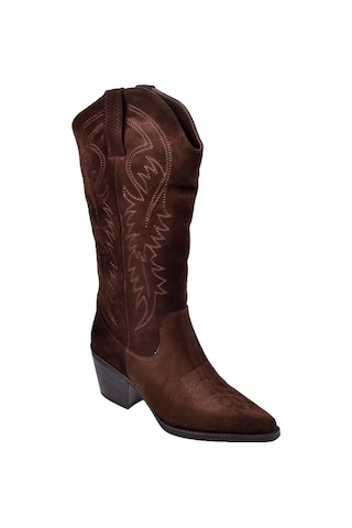 Pullman Hakiki Deri İşlemeli Western Kadın Çizme Plm-011 Kahve Süet Kahve Süet