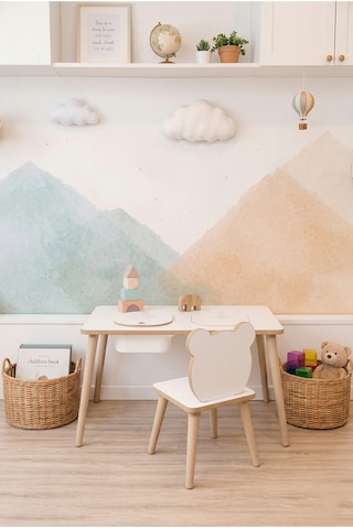 Montessori Çocuk Masası-oyun Masası-aktivite Masası-etkinlik Masası Takımı 1 Panda Sandalye Beyaz
