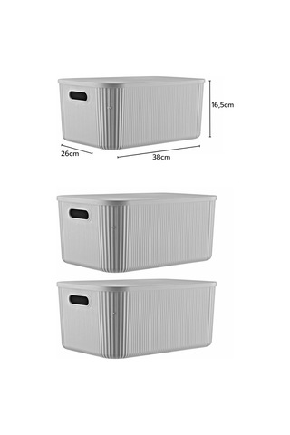 3'lü Set Çok Amaçlı Düzenleyici Depolama Kutusu Gri 13,4lt