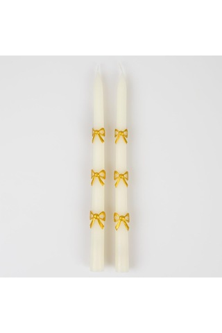 Lexroo Gold Bow Taper Candles - Altın Kurdele Detaylı Mumlar 2'li