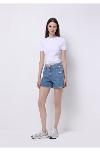 Colin's Colins Slim Fit Yuvarlak Yaka Düz Kadın Beyaz Kısa Kol Tişört Cl1074597 Q1.v1 Wht Beyaz