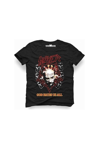 Tshirthane Slayer God Hates Us All Rock Metal Müzik Baskılı Erkek T-shirt Siyah