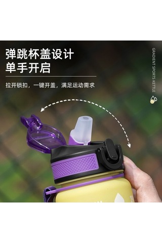 Novahub Çok Renkli Aşamalı Buzlu Bardak 1000ml Spor Pipetli Su Bardağı Zaman Ölçeği Mavi Mor, Maksimum Kapasite Çok Renkli