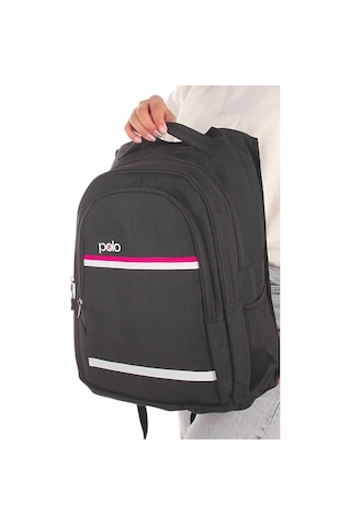 Temel My Polo Sırt Çantası Pembe Beyaz Çizgili Füme 8860 Füme