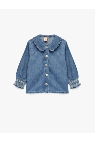 Koton Bebe Yaka Denim İndigo Kız Bebek Gömlek 6wmg80006ad İndigo
