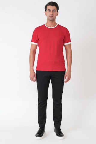 Efor Slim Fit Bisiklet Yaka Kırmızı-ekru Tişört Ts 932