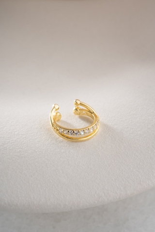 925 Ayar Gümüş Gold Kaplama Zirkon Taşlı Çapraz Model Kıkırdak Küpe Altın