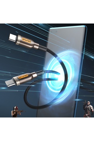 Awei Cl-125t Tip-c / Usb-c Tip-c / Usb-c Hızlı Şarj Veri Kablosu, Uzunluk: 1m Siyah