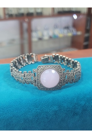 Firuze Gümüş Hasır Oyma Modeli Yöresel Otantik Taşlı Gümüş Bilekl