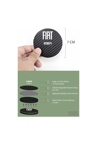 Fiat Egea Siyah Karbon Araç Bardak Altlığı Fiat Logolu Egea Özel Üretim 2 Adet 7 Cm 2 Adet