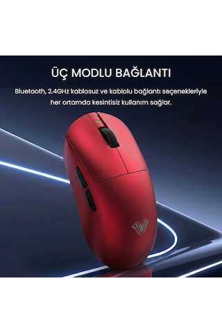 Aula V9 Ultra 42000 Dpı Paw3950 Sensör 8000hz Tri-mode Kablosuz Oyuncu Mouse Rgb Omron Switch Lightweight E-spor Gaming Mouse Kırmızı