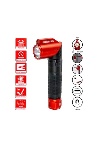 İzeltaş Pro Led Şarjlı Lazer Pointer/uv El Feneri 1000 Lm Kırmızı - Siyah