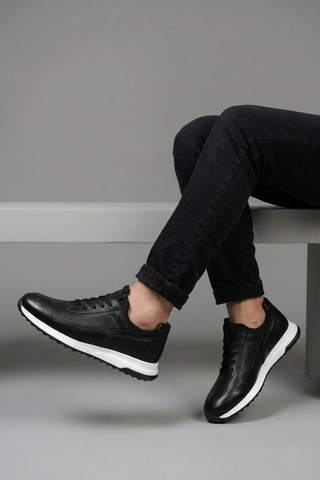 Papuçcity Pisagor 5736 Erkek Hakiki Deri Sneakers Spor Ayakkabı Siyah