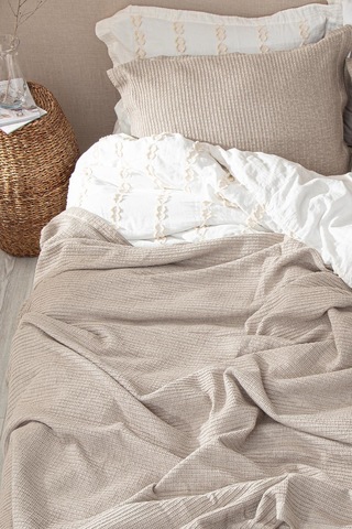 Ecocotton Sara Bej Çift Kişilik %100 Organik Pamuk Pike/yatak Örtüsü Seti 220 240 Cm Bej