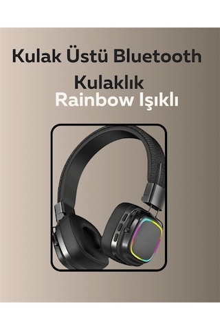 Bluetooth - 862 - 5.3 Rainbow Işıklı Kulak Üstü - Spt-gld - Kablosuz Kulaklık