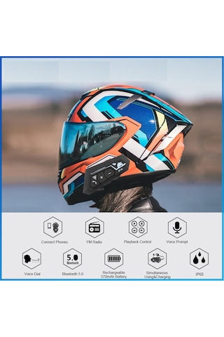 Motosiklet Kask Telsiz Kulaklık Intercom Ip65 Su Geçirmez, Fm Radyo,sesli Komut Destekli