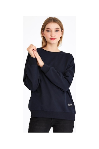 MMetalic Kadın Lacivert Renk Basic Bisiklet Yaka Sweatshirt