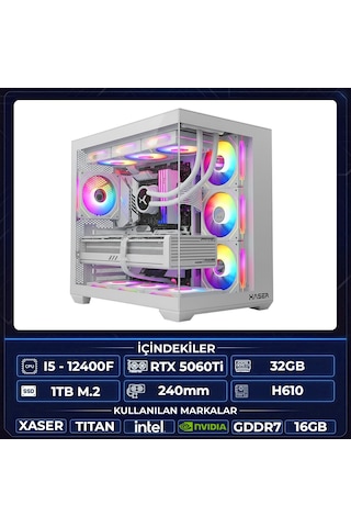 Xaser Thor X60 i5-12400F 32 GB 1 TB M.2 NVMe SSD 16 GB RTX5060TI Free Dos Masaüstü Oyuncu Bilgisayarı