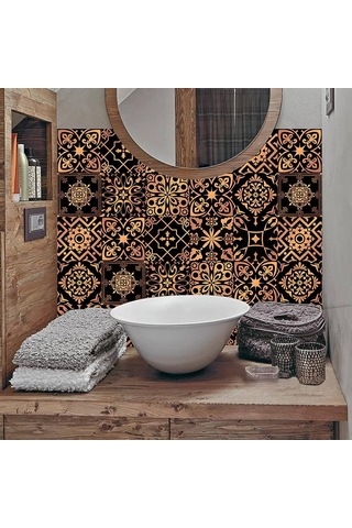 Banyo Ve Mutfak İçin 20 Adet 15 15 Cm Siyah Ve Altın Retro Fayans Çıkartması, Yağa Dayanıklı Ve Su Geçirmez Pvc Kendinden Yapışkanlı Çok Renkli