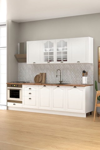 270 Cm Greena White Tezgahlı %100 Mdf Hazır Mutfak Dolabı Beyaz